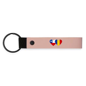 Chile_Rumänien_Flagge_Herz - Matte PU Schlüsselanhänger - Rosa - Vorne