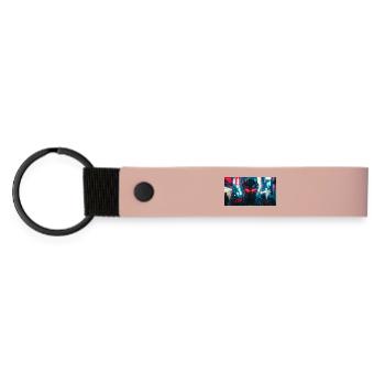 Futuristic Black and Red Warrior Face - Matte Pu Keyring - pink - Front