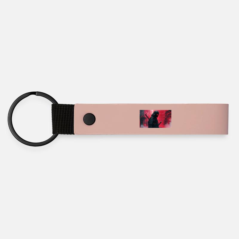 Black Futuristic Samurai - Matte Pu Keyring - pink