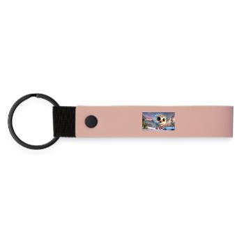 Fluffy snowy owl with googly eyes in flight - Matte Pu Keyring - pink - Front