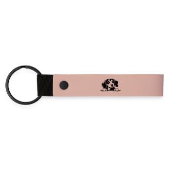 Dackel mit Pfote Portrait - Matte PU Schlüsselanhänger - Rosa - Vorne
