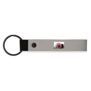 Dahlie pink rosa Blüte ,Blume - Matte PU Schlüsselanhänger - Hellgrau - Vorne