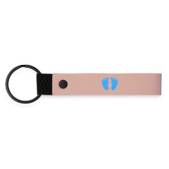 Baby feet birth pregnancy boy son blue - Matte Pu Keyring - pink - Front