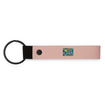 Motif floral de style rétro sur fond bleu foncé - Porte-clés en PU mat - rose - Devant