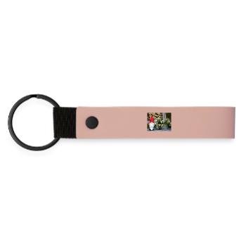 Garden gnome in flower pot - Matte Pu Keyring - pink - Front