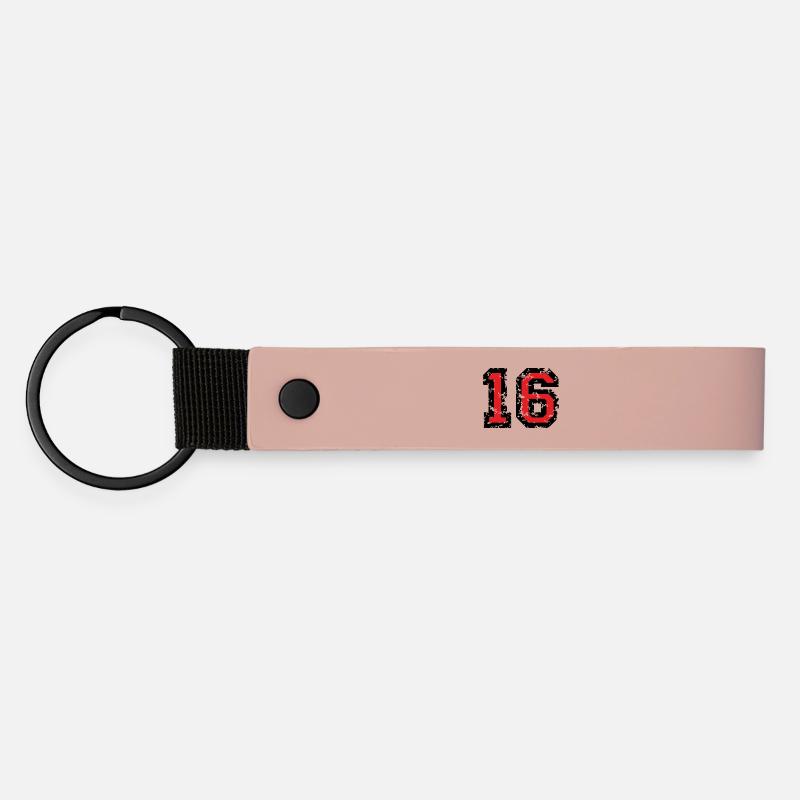 Le numéro seize - No. 16 (deux couleurs) rouge - Porte-clés en PU mat - rose