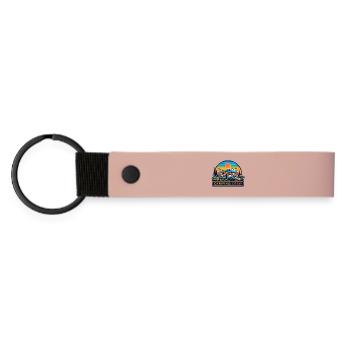Retro Sunset Camping RV Crew - Matte Pu Keyring - pink - Front