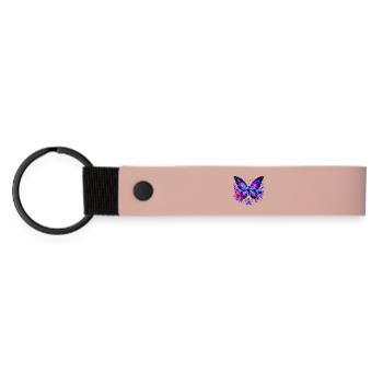 Galaxy Schmetterling Blumen - Matte PU Schlüsselanhänger - Rosa - Vorne