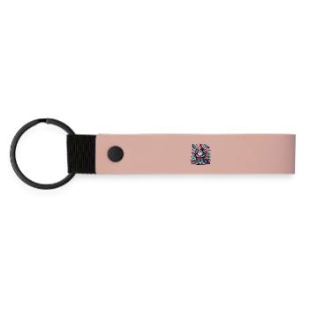 Colorful, grim garden gnome with flowers & tools - Matte Pu Keyring - pink - Front
