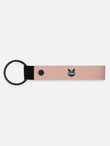 Katze mit Brille - Matte PU Schlüsselanhänger - Rosa