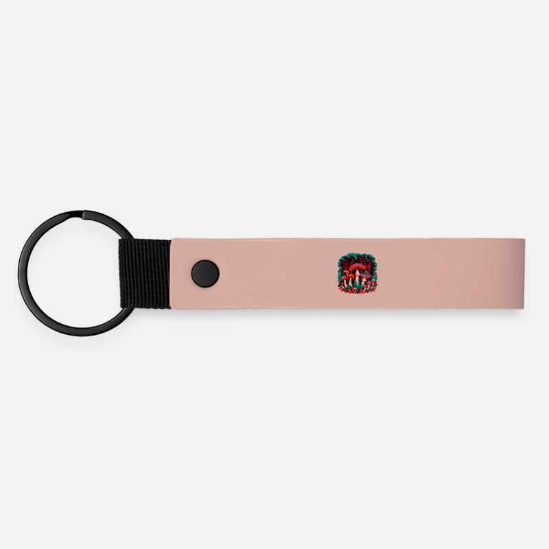 Imaginative mushroom world in the forest - Matte Pu Keyring - pink