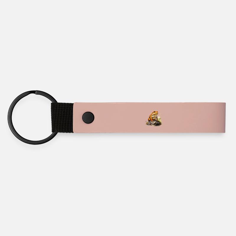 Orange-red frog or toad on stone - Matte Pu Keyring - pink