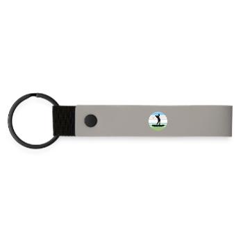 Golf Silhouette im Retro Streifenkreis - Matte PU Schlüsselanhänger - Hellgrau - Vorne