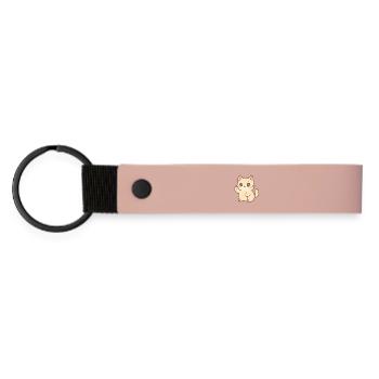 Kawaii Kitten Waving Design - Matte Pu Keyring - pink - Front