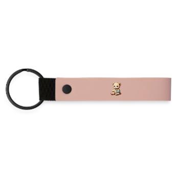 Teddy bringt Trost - Kuscheltier mit Gipsarm - Matte PU Schlüsselanhänger - Rosa - Vorne