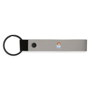 Bébé avec biberon et ours en peluche - Porte-clés en PU mat - gris clair - Devant