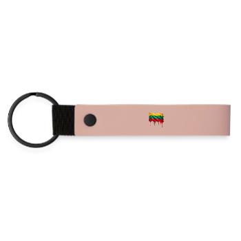 Litauische Flagge bunte Farbe - Matte PU Schlüsselanhänger - Rosa - Vorne