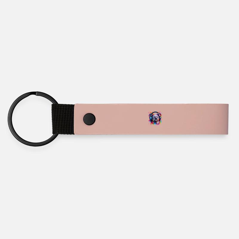 Kaleidoscope koala with headphones - Matte Pu Keyring - pink