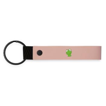 Grüner Cartoonfrosch mit Lächeln - Matte PU Schlüsselanhänger - Rosa - Vorne