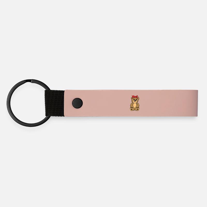 Teddy bear with headband dots very cute for kids - Matte Pu Keyring - pink