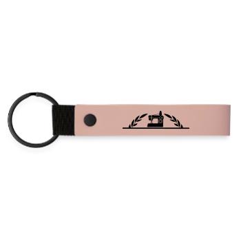 Machine à coudre avec demi-couronne de laurier - Porte-clés en PU mat - rose - Devant