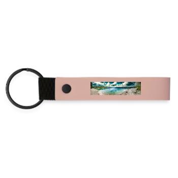 Panoramic Mountain Lake View - Matte Pu Keyring - pink - Front