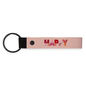 Happy Fabric Look Typography Trend - Matte Pu Keyring - pink - Front