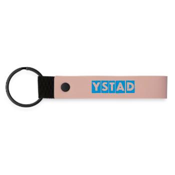 Ystad – Conception de texte bleu - Porte-clés en PU mat - rose - Devant