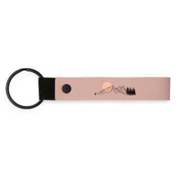 Pfirsichfarbene Horizont-Strichzeichnungen - Matte PU Schlüsselanhänger - Rosa - Vorne