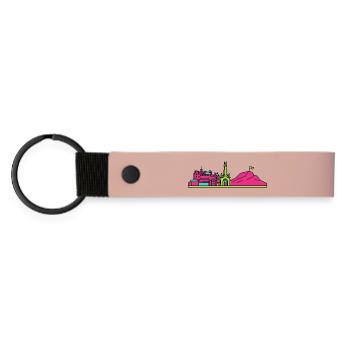 Edinburgh City Skyline Castle Moderne Linienkunst - Matte PU Schlüsselanhänger - Rosa - Vorne