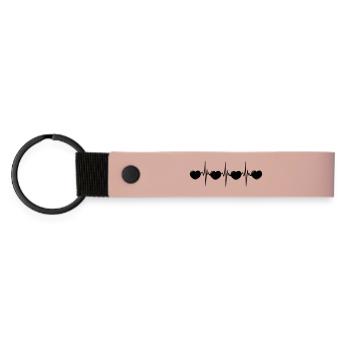 Herzfrequenz mit kleinen Herzen, Kardio-EKG - Matte PU Schlüsselanhänger - Rosa - Vorne