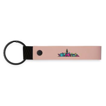 Valencia City Skyline Kunst und Wissenschaft Linienkunst - Matte PU Schlüsselanhänger - Rosa - Vorne
