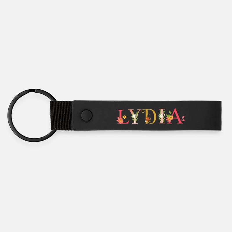 LYDIA name decorated with flowers - Matte Pu Keyring - black