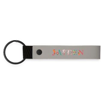 JAYDEN Name Art With Flowers Embroidered - Matte Pu Keyring - light grey - Front