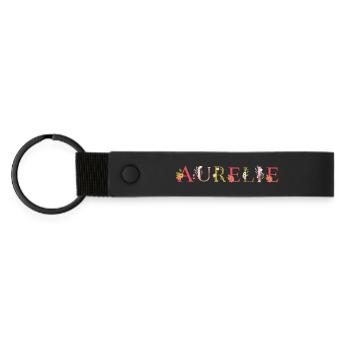 AURELIE name decorated with flowers - Matte Pu Keyring - black - Front