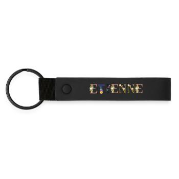 ÉTIENNE prénom orné de fleurs - Porte-clés en PU mat - noir - Devant