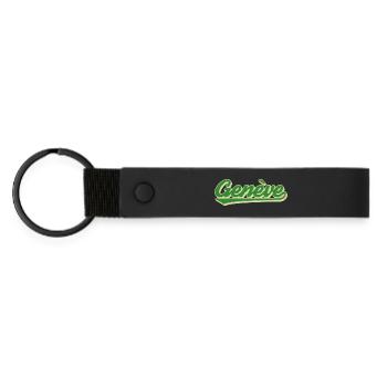 Genève Grün Retro Script - Matte PU Schlüsselanhänger - Schwarz - Vorne