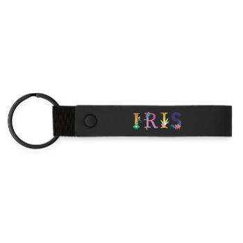 IRIS Name Adorned with Flowers - Matte Pu Keyring - black - Front