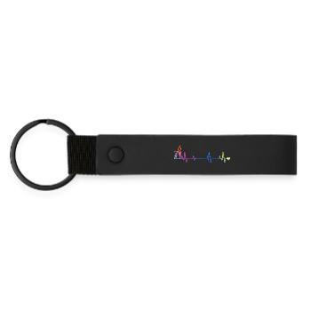 Regenbogen Puls Silhouette - Matte PU Schlüsselanhänger - Schwarz - Vorne