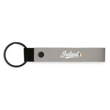 Ireland Script with Flag Heart Fan Patriotic - Matte Pu Keyring - light grey - Front
