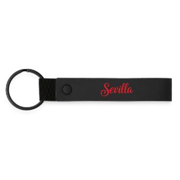 Sevilla Script Rot Pinsel - Matte PU Schlüsselanhänger - Schwarz - Vorne