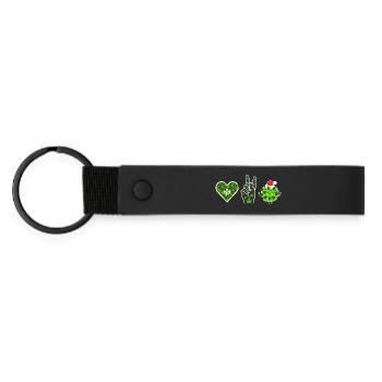 Love, Peace and Happiness / Merry Christmas - Matte Pu Keyring - black - Front