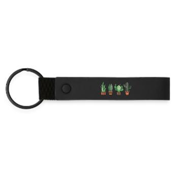 Cactus houseplant comic logo botany love icon - Matte Pu Keyring - black - Front