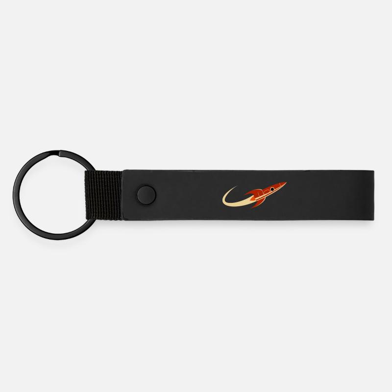 Red Space Rocket - Matte Pu Keyring - black
