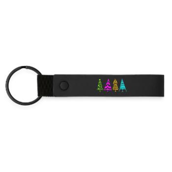 Colorful Christmas Tree Illustration - Matte Pu Keyring - black - Front