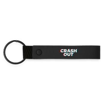 Crash Out – Glitch-Stil weiß-rot-cyan - Matte PU Schlüsselanhänger - Schwarz - Vorne