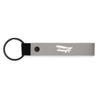Doppeldecker Pilot Retro Minimalistisch - Matte PU Schlüsselanhänger - Hellgrau - Vorne