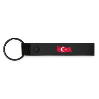 Turkey Map Flag - Matte Pu Keyring - black - Front