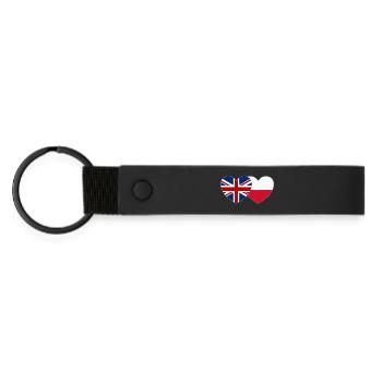 Great Britain Poland Flag Heart - Matte Pu Keyring - black - Front