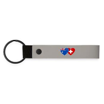 Australien Schweiz Flagge Herz Flagge - Matte PU Schlüsselanhänger - Hellgrau - Vorne